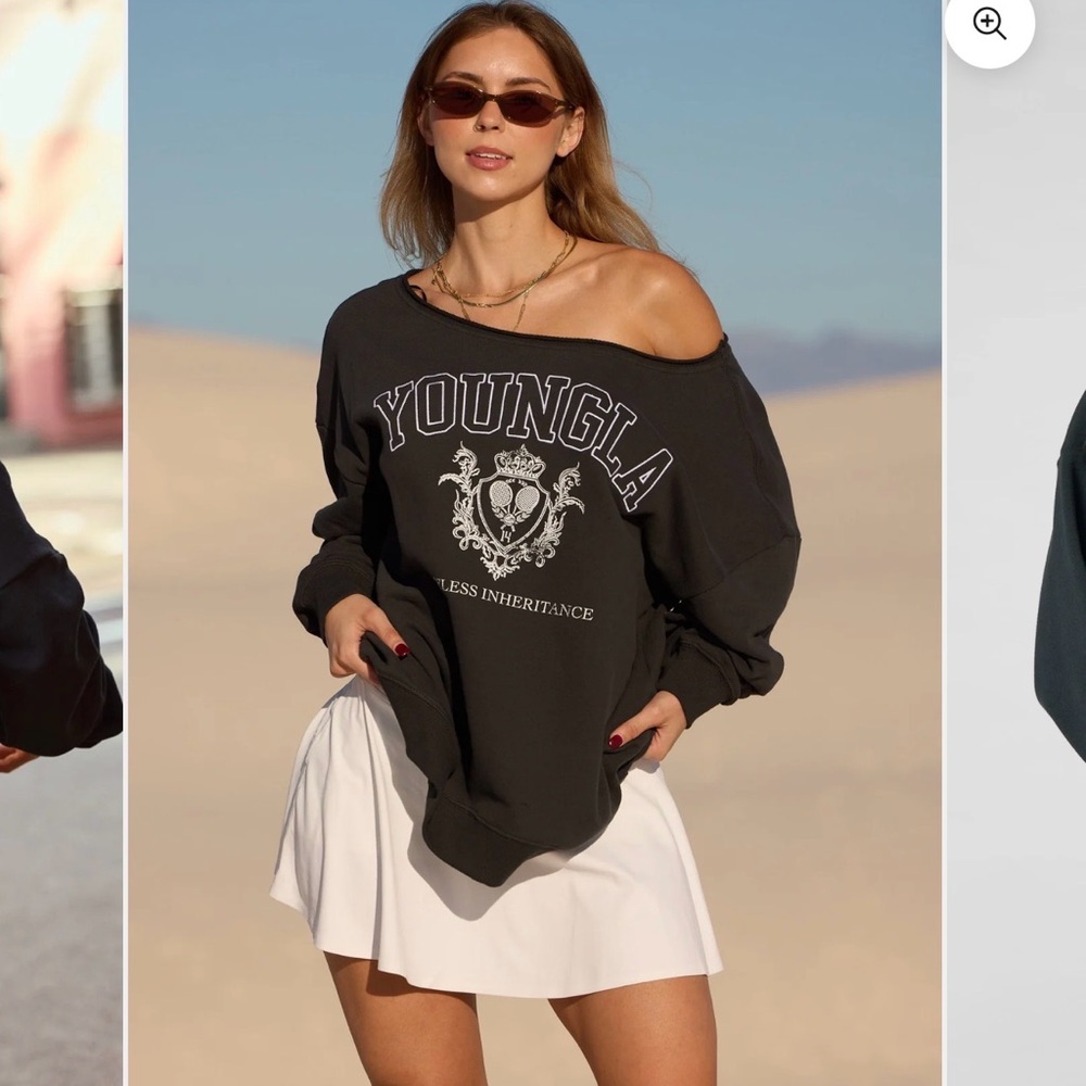 YOUNGLA Black Graphic Off-Shoulder Sweatshirt